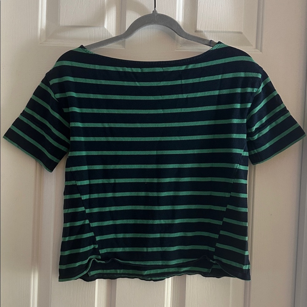 Pilcro Navy and Green Striped Short Sleeve Top small - Picture 4 of 6